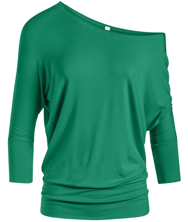 Simlu Emerald Green Long Sleeve Shirt Women Dolman Drape Tunic 3/4 Sleeve Top (Size Large, Emerald) - Image 1